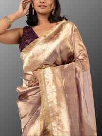 Banarasi Tissue silk mark certified saree with lace - Purple