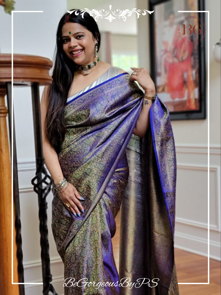 Tanchoi Banarasi Jamawar Saree - Bluish Purple