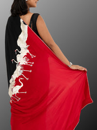 Hand Parsi Gara Embroidery on pure crepe silk - Black Red