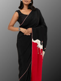 Hand Parsi Gara Embroidery on pure crepe silk - Black Red