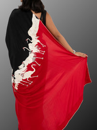 Hand Parsi Gara Embroidery on pure crepe silk - Black Red