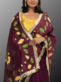 Pichwai handpainted raw silk saree - Purple