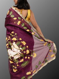 Pichwai handpainted raw silk saree - Purple