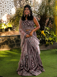 Lehenga with embroidery and sequin work - Wine Color