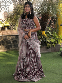 Lehenga with embroidery and sequin work - Wine Color