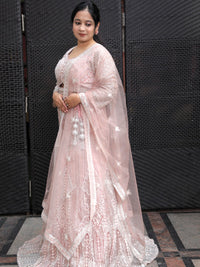 Lehenga with all over sequin and stone work - peachish pink