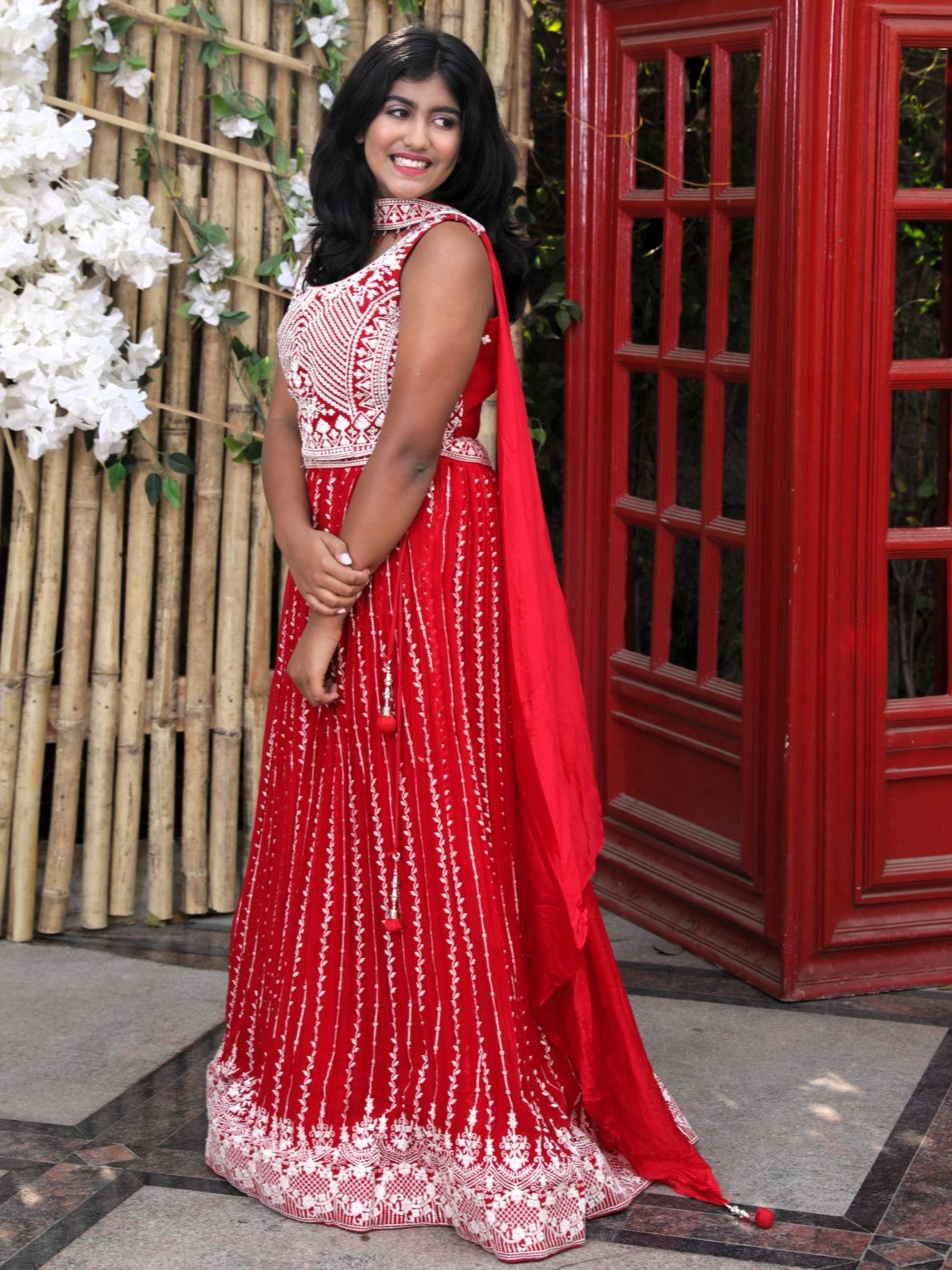 Lehenga with embroidery and sequin work - Red Color