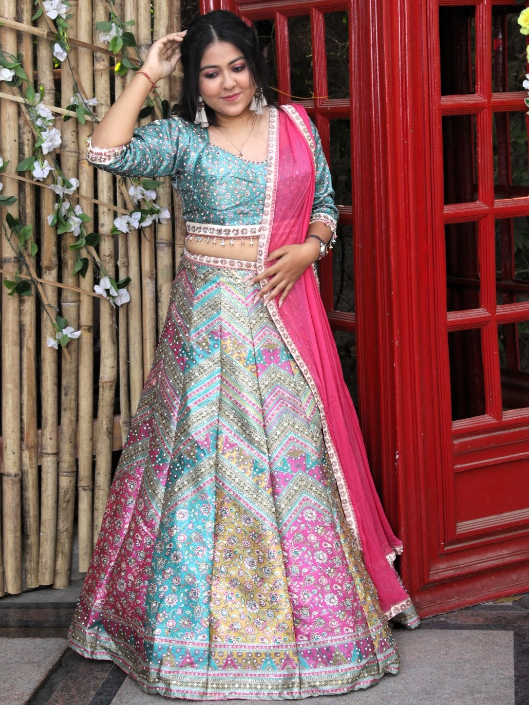 Banarasi Lehenga with work - Multicolor