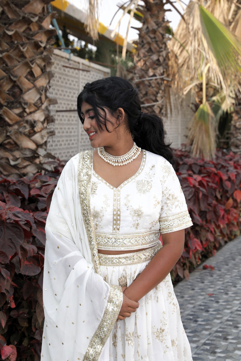 Lehenga with sequin work - White Color