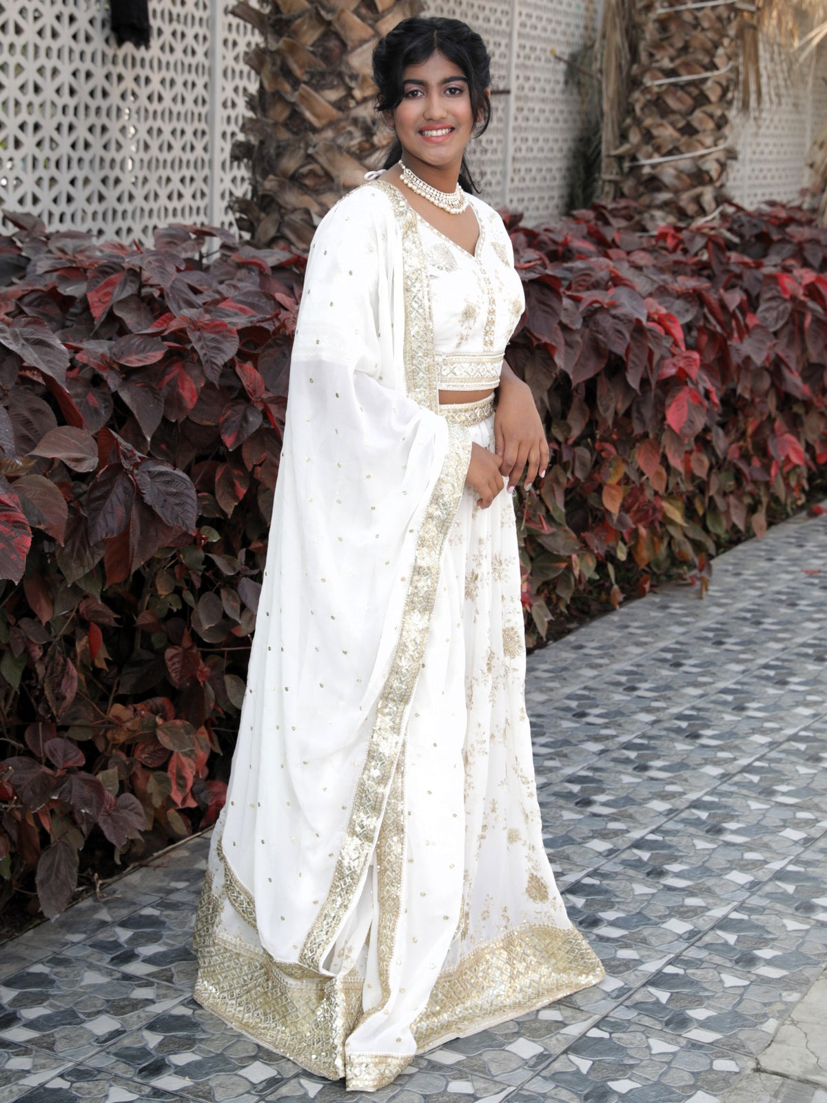 Lehenga with sequin work - White Color