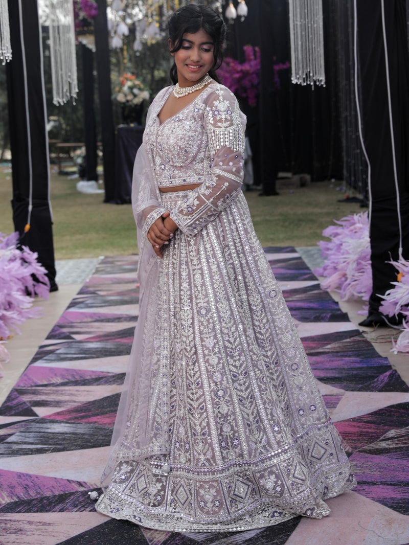 Lehenga with all over sequin and stone work - Lavendar