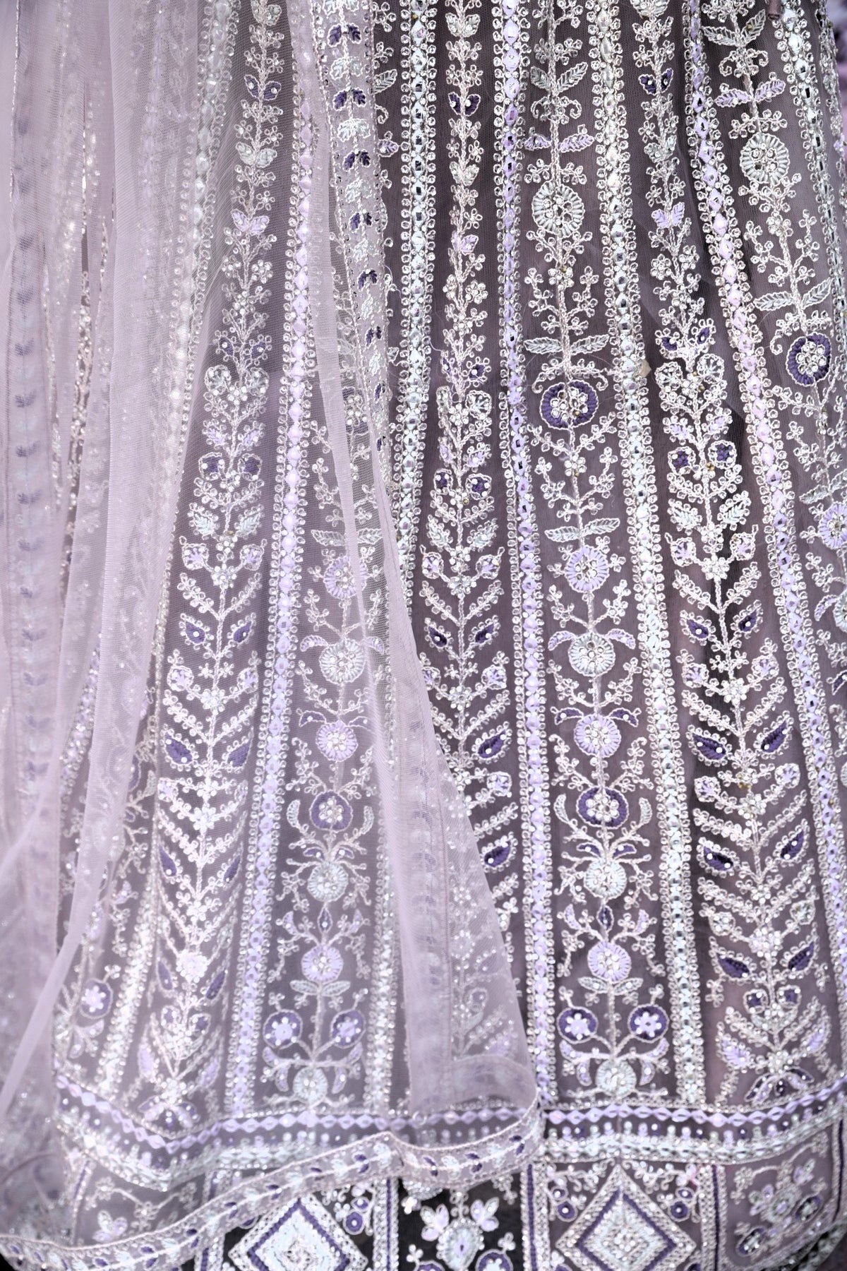 Lehenga with all over sequin and stone work - Lavendar