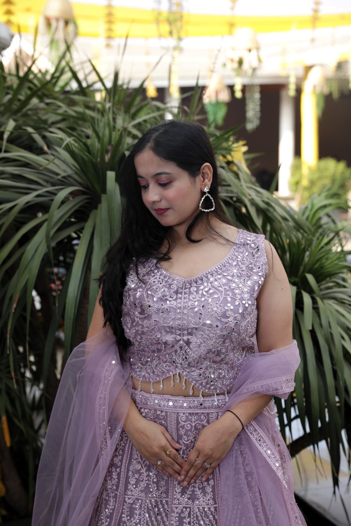 Lehenga with all over sequin and stone work - Purple