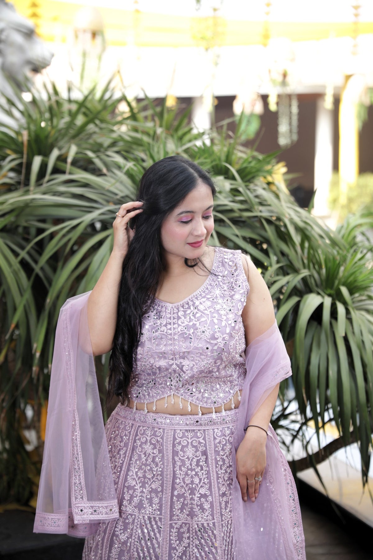 Lehenga with all over sequin and stone work - Purple