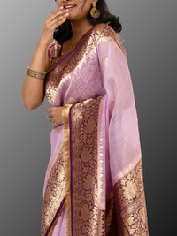 Banarasi Kora Organza silk mark certified saree with lace - Lavendar