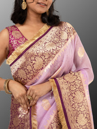 Banarasi Kora Organza silk mark certified saree with lace - Lavendar