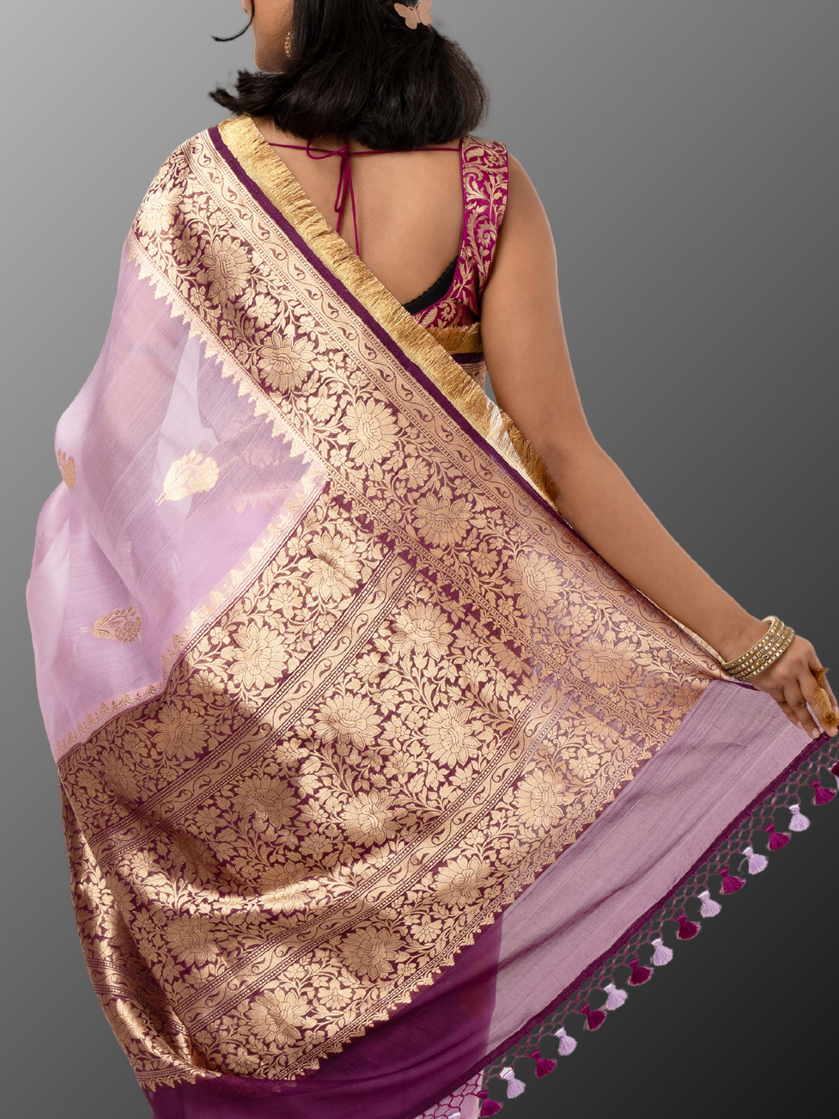 Banarasi Kora Organza silk mark certified saree with lace - Lavendar