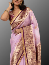 Banarasi Kora Organza silk mark certified saree with lace - Lavendar