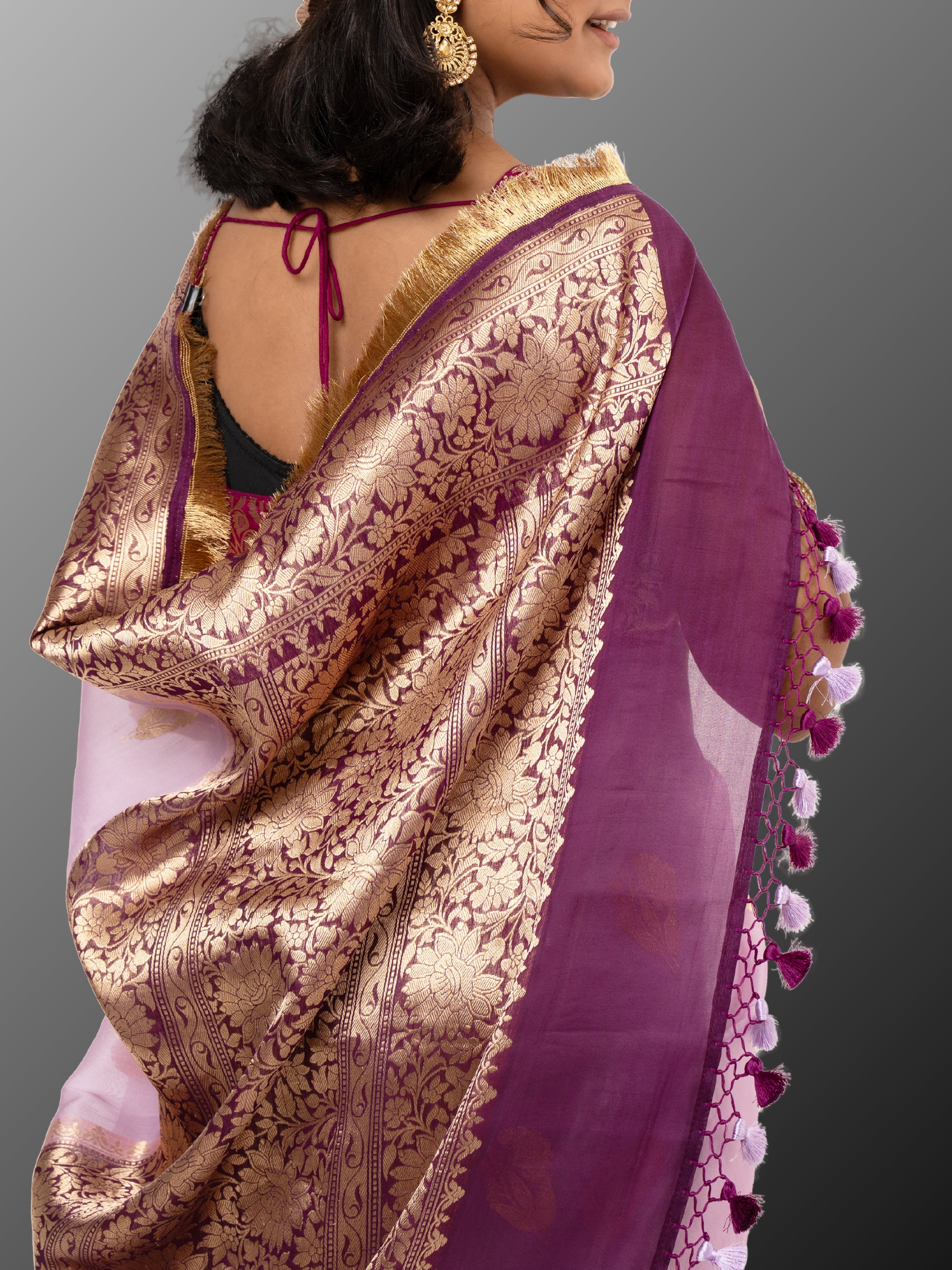 Banarasi Kora Organza silk mark certified saree with lace - Lavendar