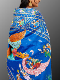 Pattachitra Pure silk handpainted saree - Blue