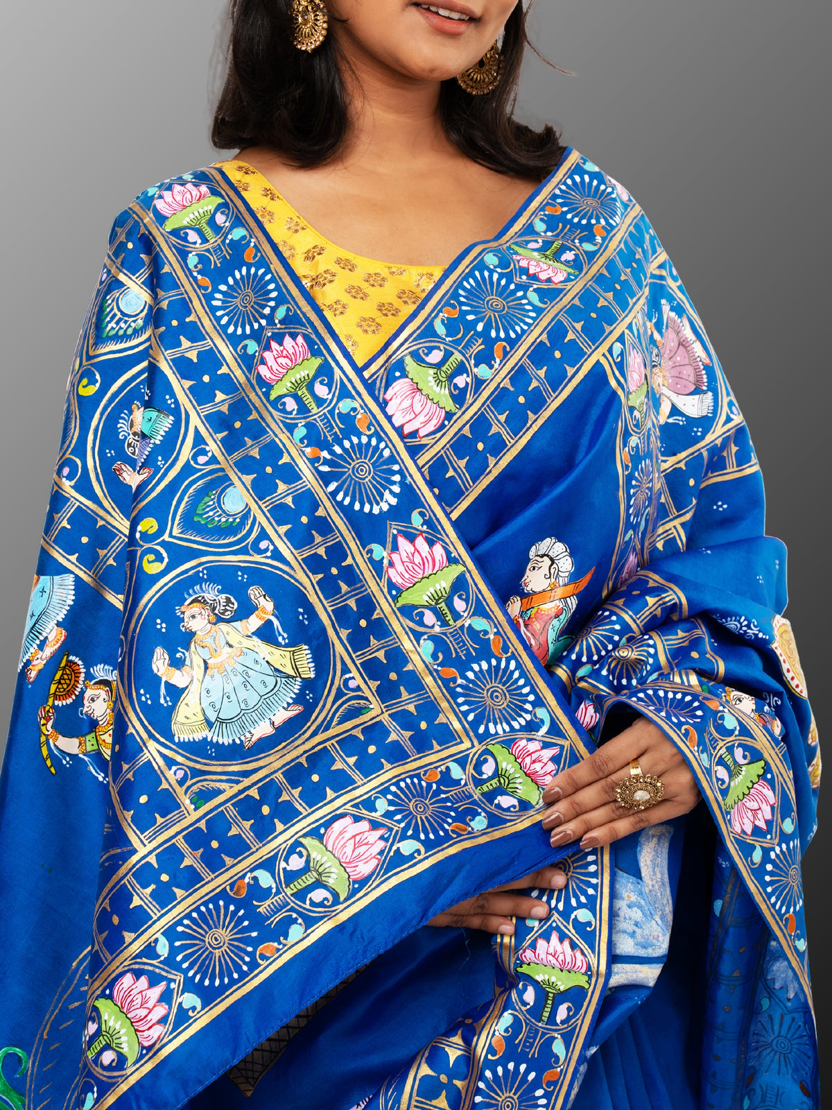 Pattachitra Pure silk handpainted saree - Blue