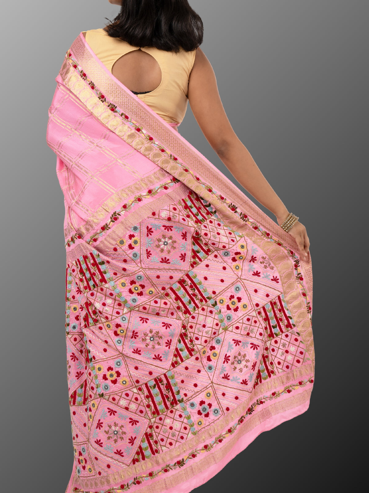 Mysore Silk Saree with lambani work - Pink