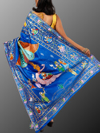 Pattachitra Pure silk handpainted saree - Blue