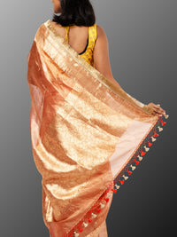 Banarasi Tissue silk mark certified saree with lace - Orange