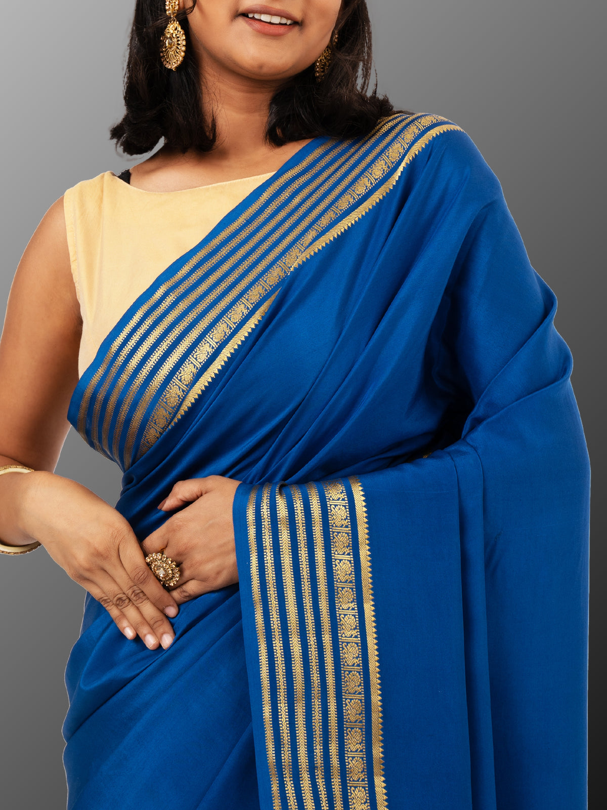 Mysore silk saree with handpainted kalamkari pallu -Blue