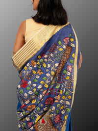 Mysore silk saree with handpainted kalamkari pallu -Blue