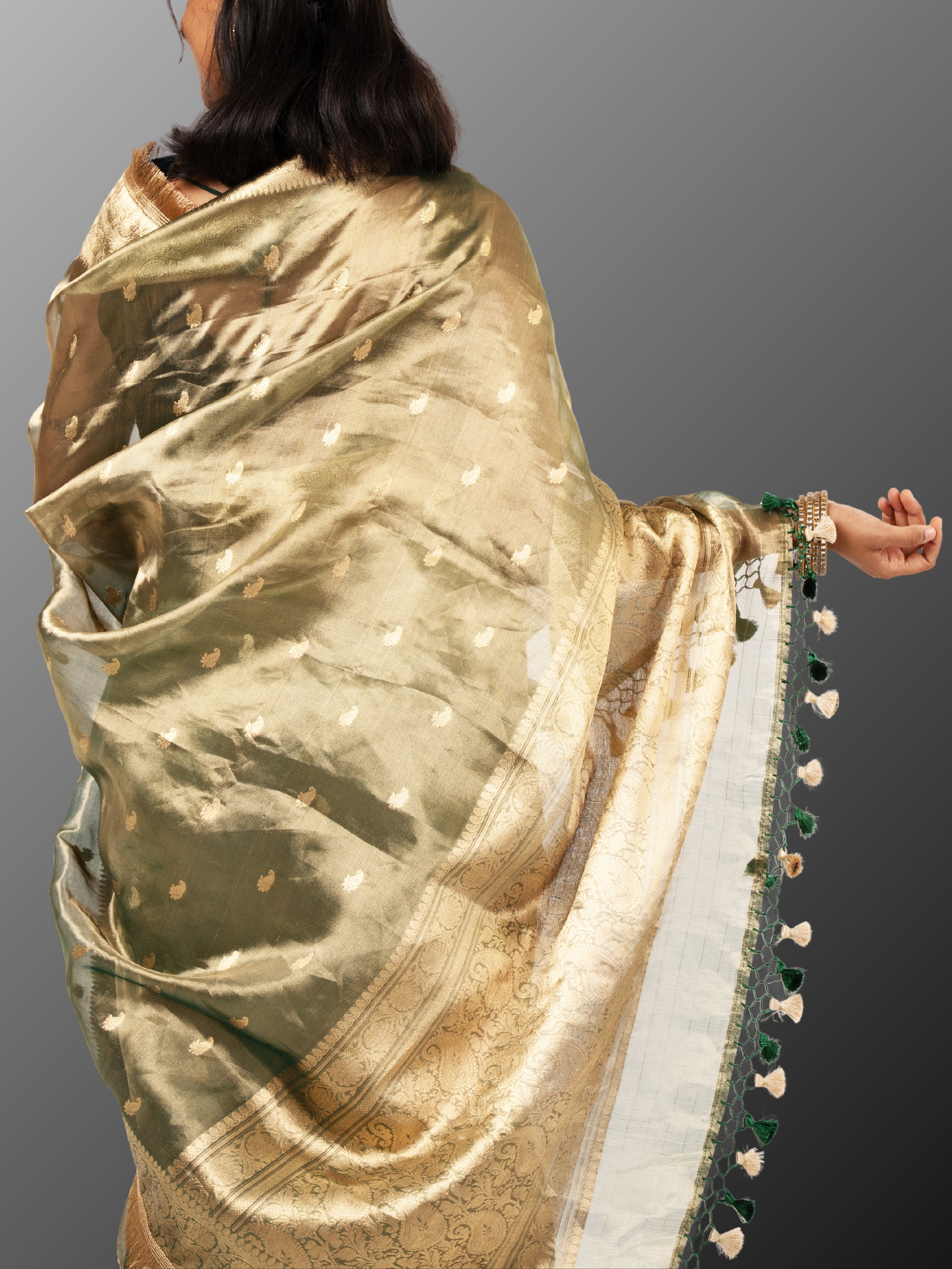 Banarasi Tissue silk mark certified saree with lace - Light green gold