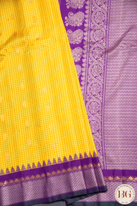 Kuttu Gadwal Pure silk handloom saree - yellow with purple