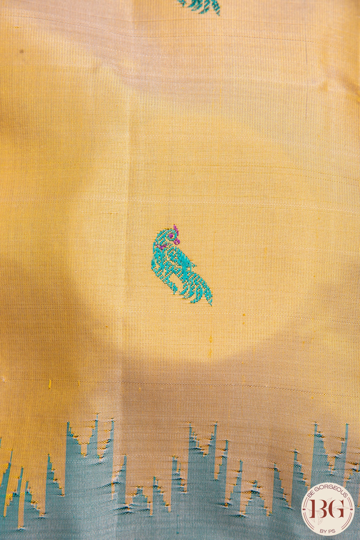 No Zari Kuttu Gadwal Pure handloom silk saree - mustard yellow with pastel blue