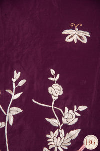 Hand Parsi Gara Embroidery on pure crepe silk - purple