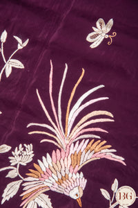 Hand Parsi Gara Embroidery on pure crepe silk - purple