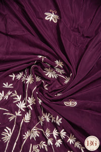 Hand Parsi Gara Embroidery on pure crepe silk - purple