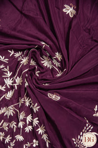 Hand Parsi Gara Embroidery on pure crepe silk - purple