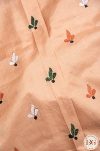 Kantha Stitch Saree on Bangalore Silk - Orange,White and Black