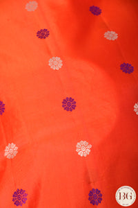 No Zari Kuttu Gadwal Pure handloom silk saree - orangish red with purple