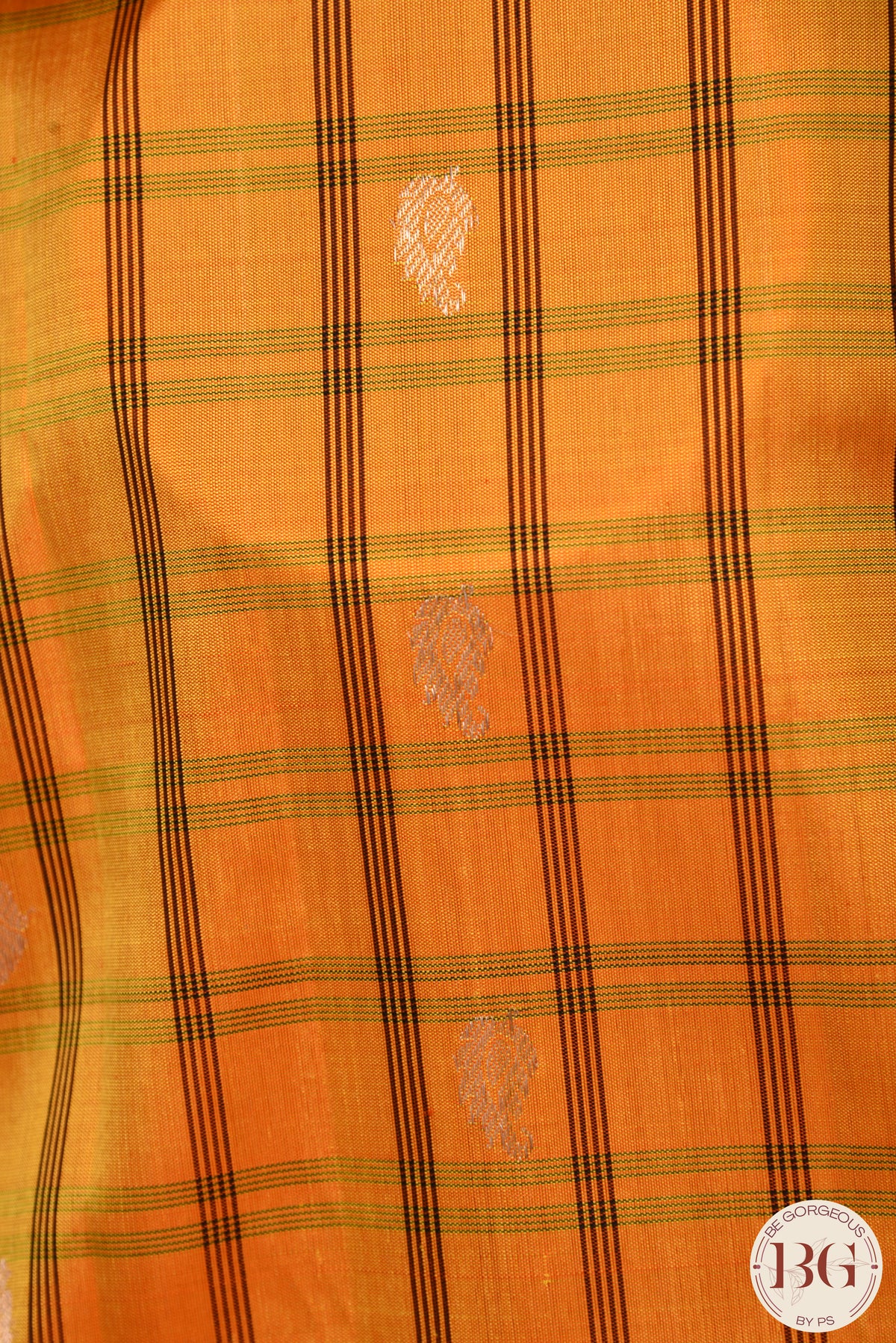 Kuttu Gadwal Pure silk handloom saree with silver zari - mustard yellow with black