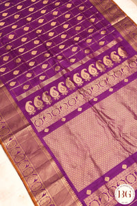 Kuttu Gadwal Pure silk handloom saree - Purple with mustard