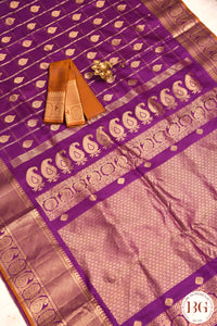 Kuttu Gadwal Pure silk handloom saree - Purple with mustard