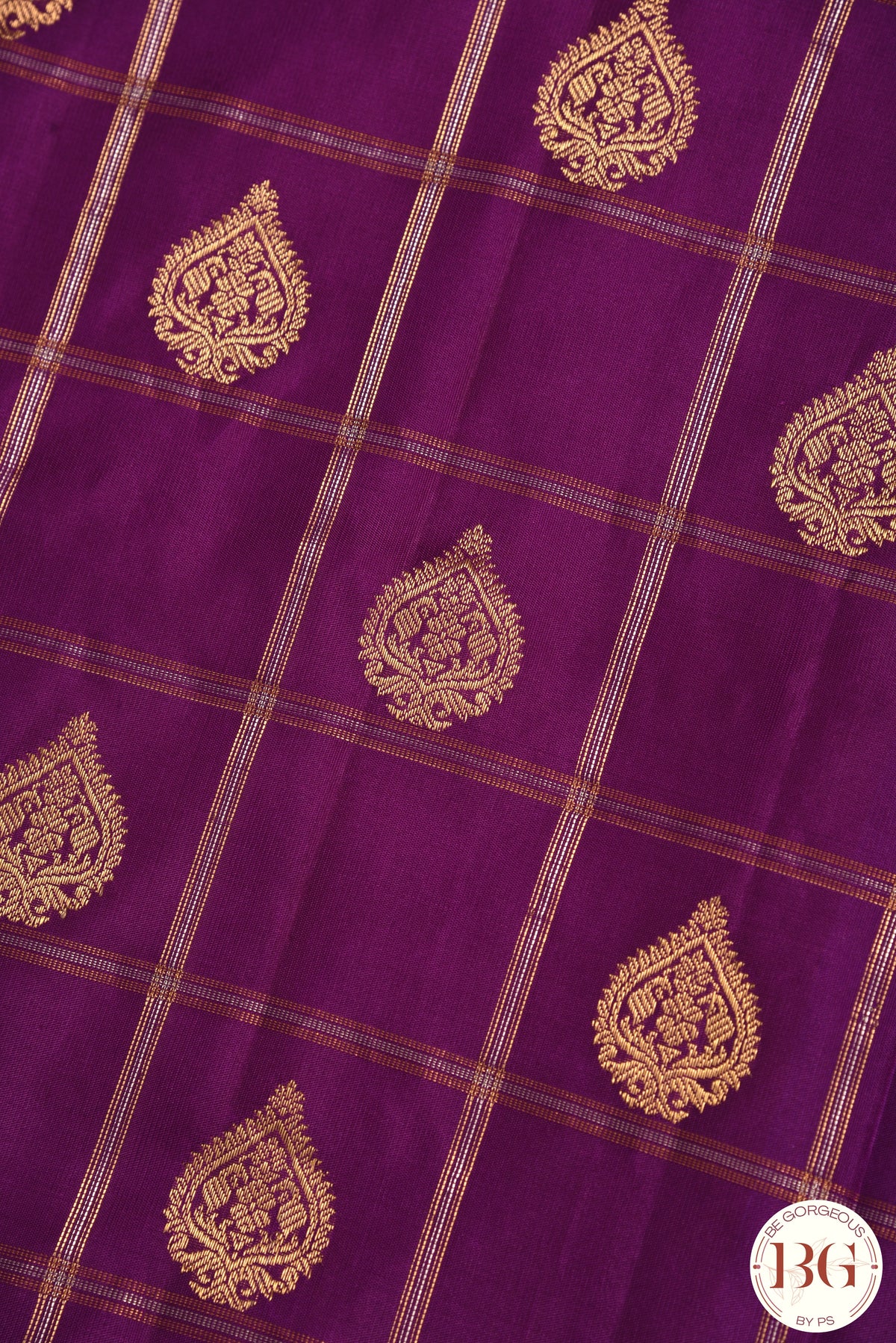 Kuttu Gadwal Pure silk handloom saree - Purple with mustard