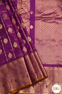 Kuttu Gadwal Pure silk handloom saree - Purple with mustard