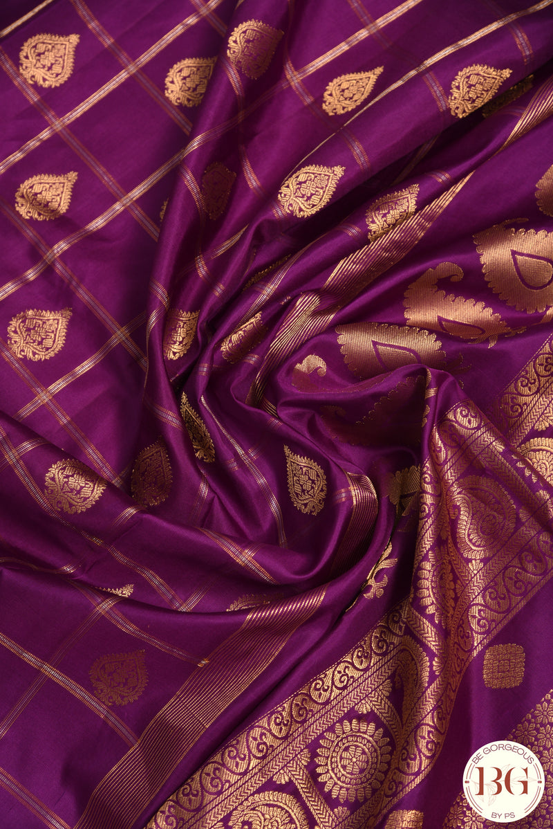 Kuttu Gadwal Pure silk handloom saree - Purple with mustard