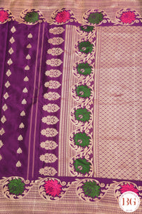 No Zari Kuttu Gadwal Pure handloom silk saree - purple with green