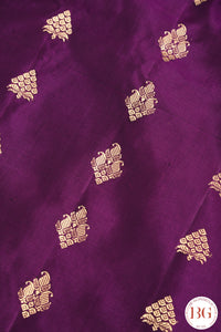 No Zari Kuttu Gadwal Pure handloom silk saree - purple with green