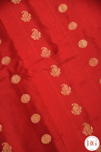 No Zari Kuttu Gadwal Pure handloom silk saree - red with green