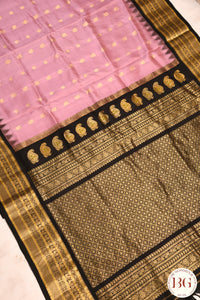 Kuttu Gadwal Pure silk handloom saree - onion pink with black