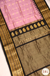 Kuttu Gadwal Pure silk handloom saree - onion pink with black